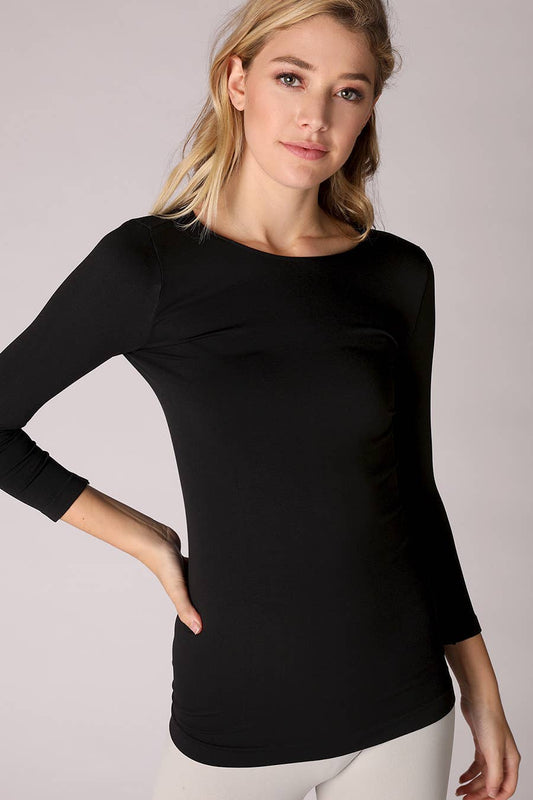 NikiBiki - 3/4 Sleeve Crew Neck Top: Black