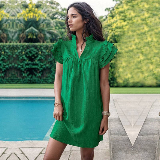 Green Dress with Ruffle collar