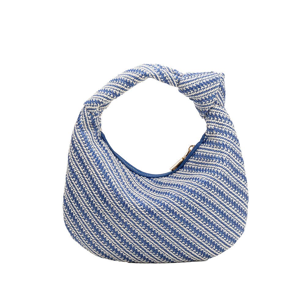 Cher Small Blue Raffia Small Top Handle Bag