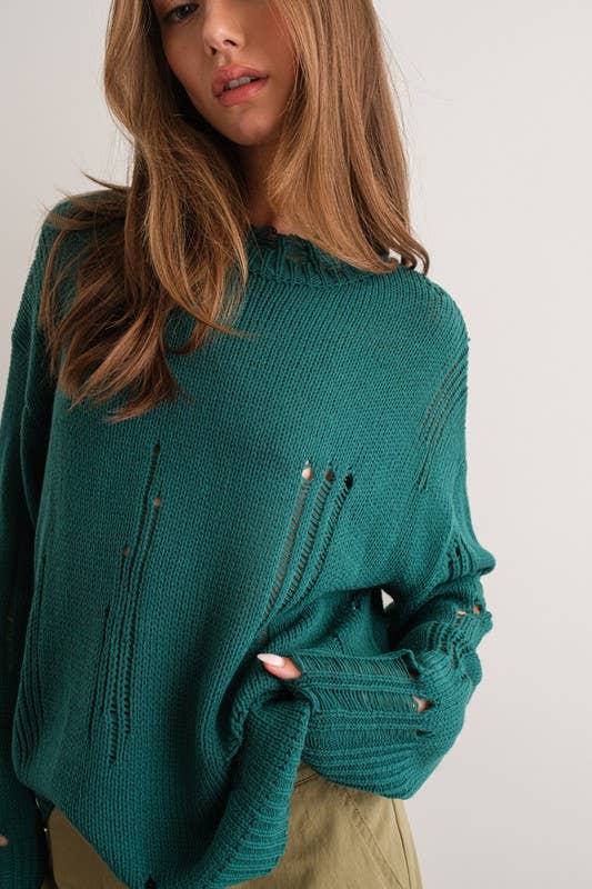 Hunter Green Distressed Sweater