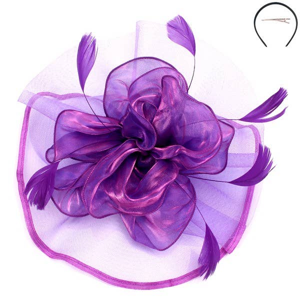 FLORAL MESH FASCINATOR HEADBAND CLIP: Grey