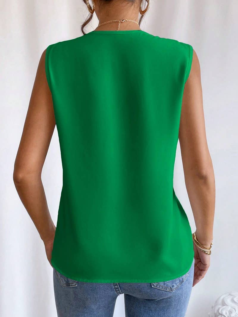 Summer V-neck sleeveless solid color camisole top women: Kelly Green