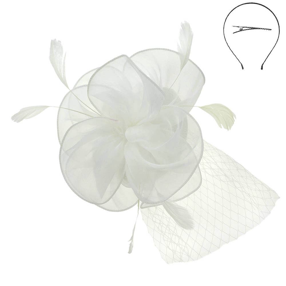 KENTUCKY DERBY MESH FLOWER FEATHERS FASCINATOR: Pu