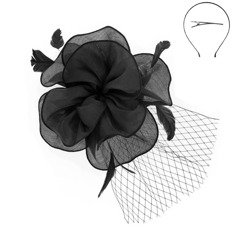 KENTUCKY DERBY MESH FLOWER FEATHERS FASCINATOR: Pu