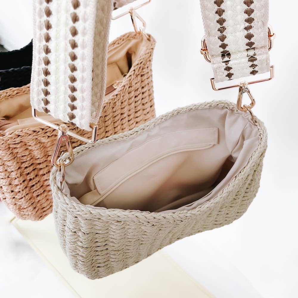 Staycation Straw Bag (Free Crossbody Strap Included!): Brown