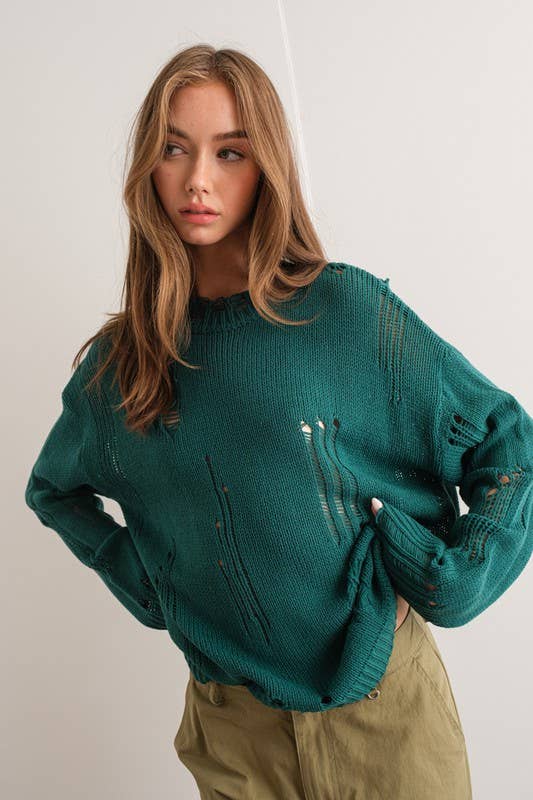 Hunter Green Distressed Sweater