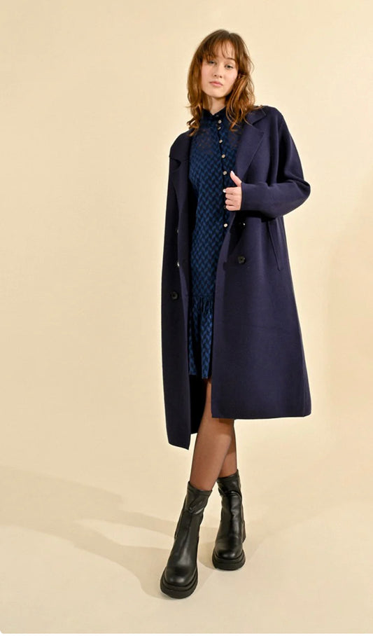 Straight knit coat, Navy