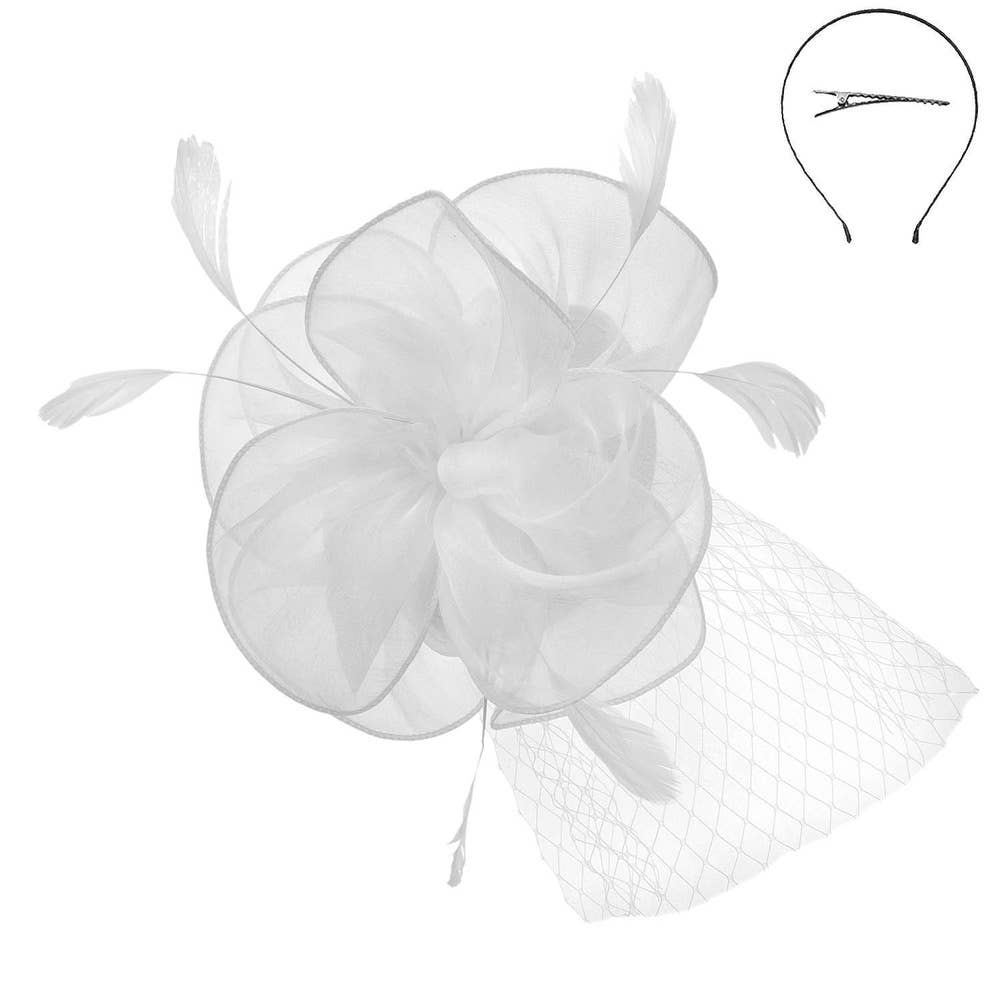 KENTUCKY DERBY MESH FLOWER FEATHERS FASCINATOR: Pu