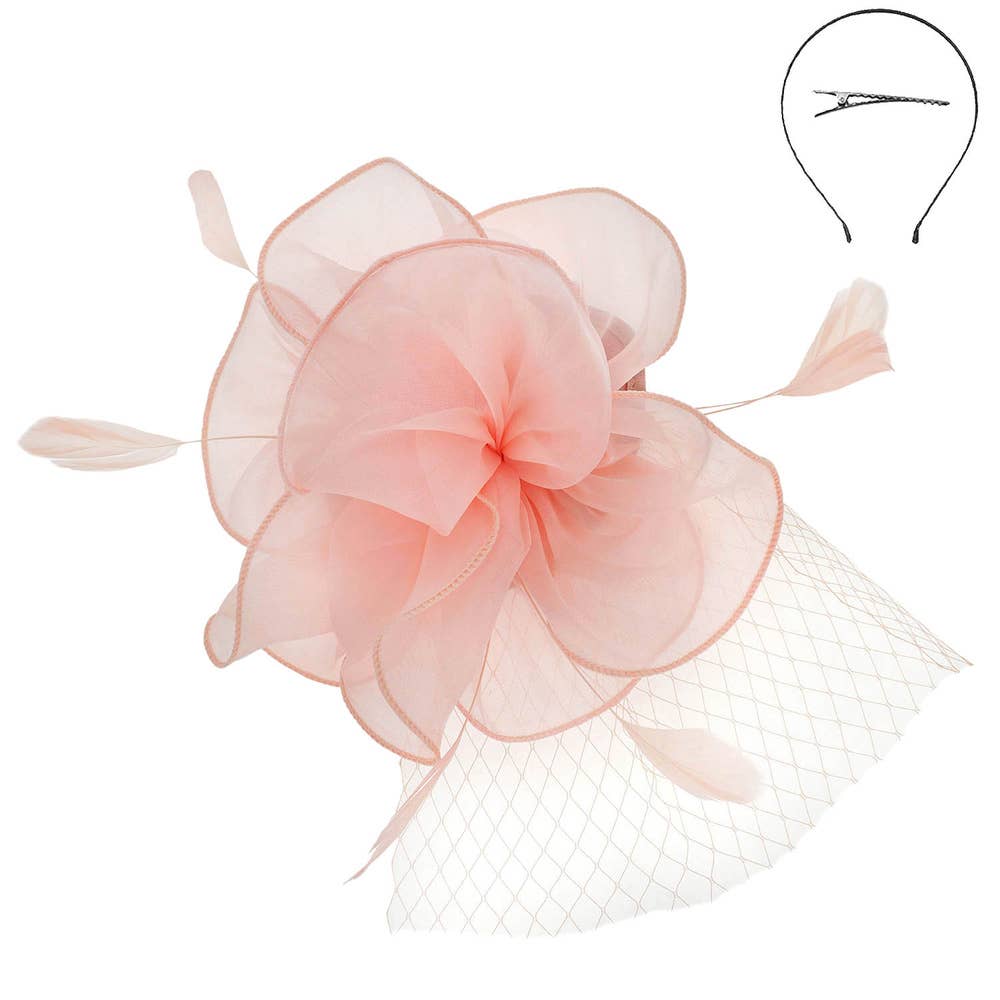 KENTUCKY DERBY MESH FLOWER FEATHERS FASCINATOR: Pu