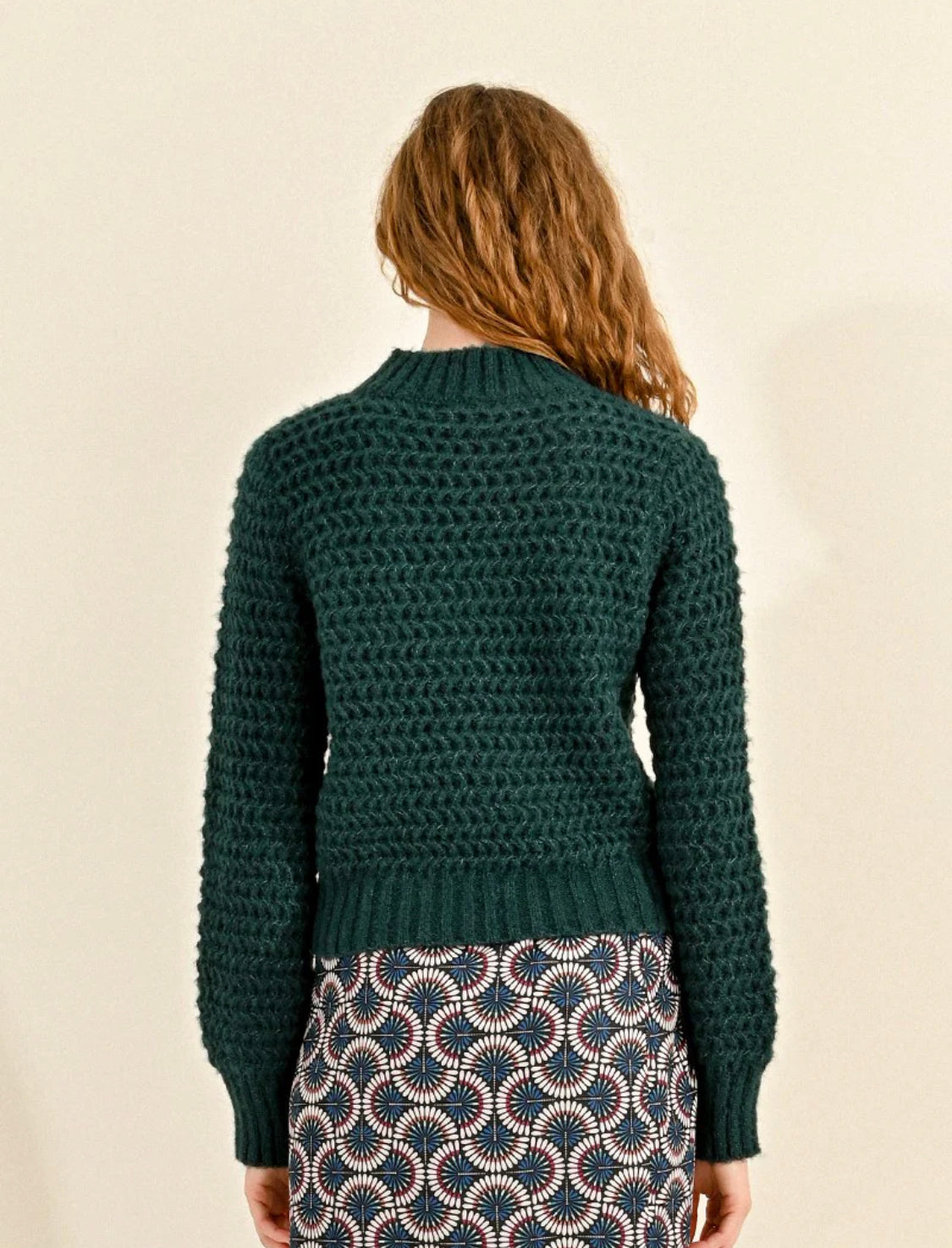 Chunky knit funnel neck sweater, Petrol Blue