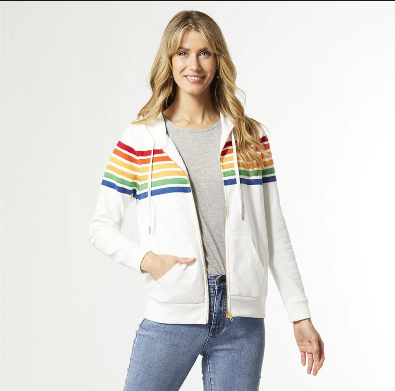 Zip up multi color hooded sweatshirt