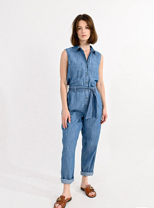 Chambray Sleeveless Jumpsuit