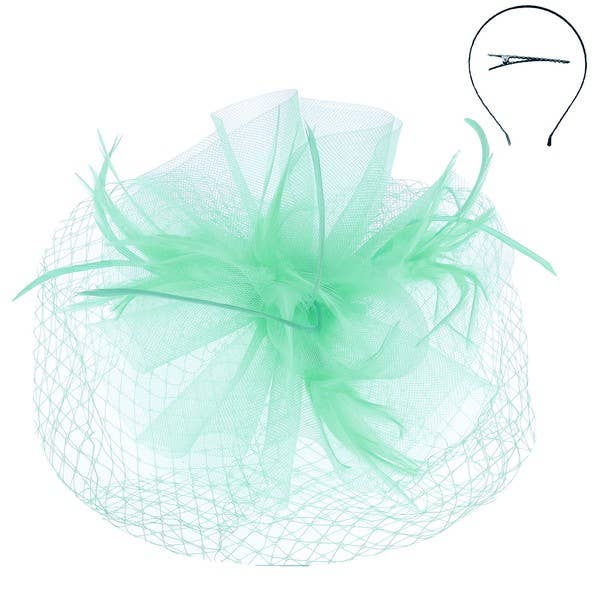 VEILED MESH FASCINATOR WITH HEADBAND AND CLIP: Lavender