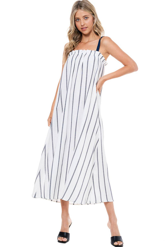 Striped mid dress: WHITE/BLACK