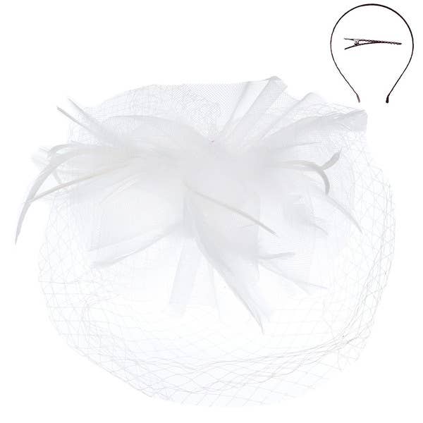 VEILED MESH FASCINATOR WITH HEADBAND AND CLIP: Lavender