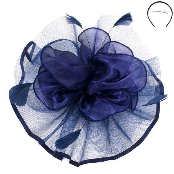 FLORAL MESH FASCINATOR HEADBAND CLIP: Grey