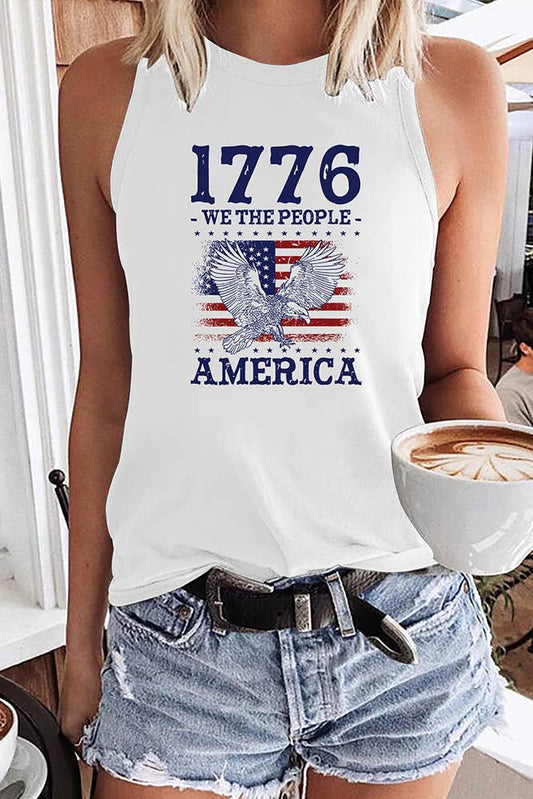 1776 American Flag Graphic Tank Top STC125C190: White / L