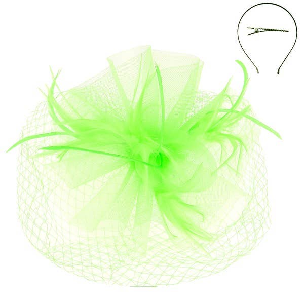 VEILED MESH FASCINATOR WITH HEADBAND AND CLIP: Lavender