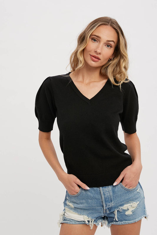 ESSENTIAL V NECK PUFF SLEEVES PULLOVER