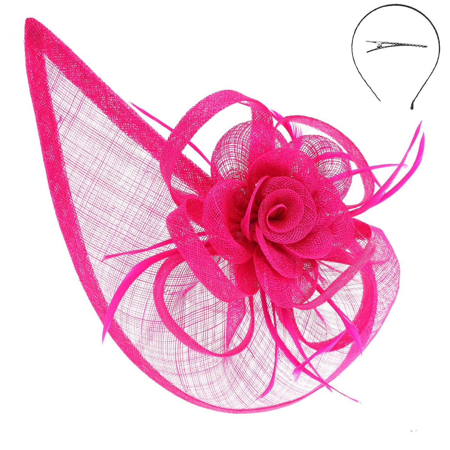 Sinamay Floral Crescent Mesh Netting Fascinator Headband Pink