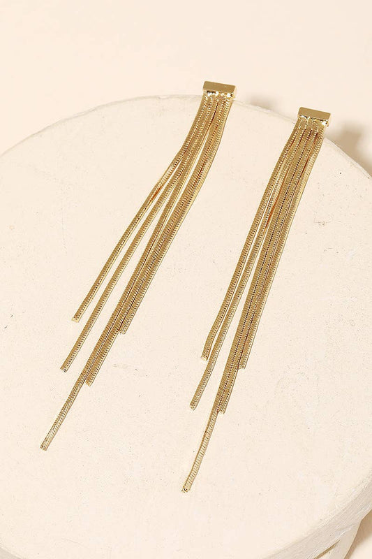 Long Metallic Chain Fringe Earrings