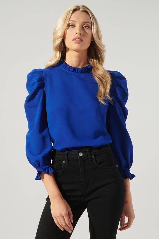 Go Getter Celine Puff Sleeve Top: CobaltBlue