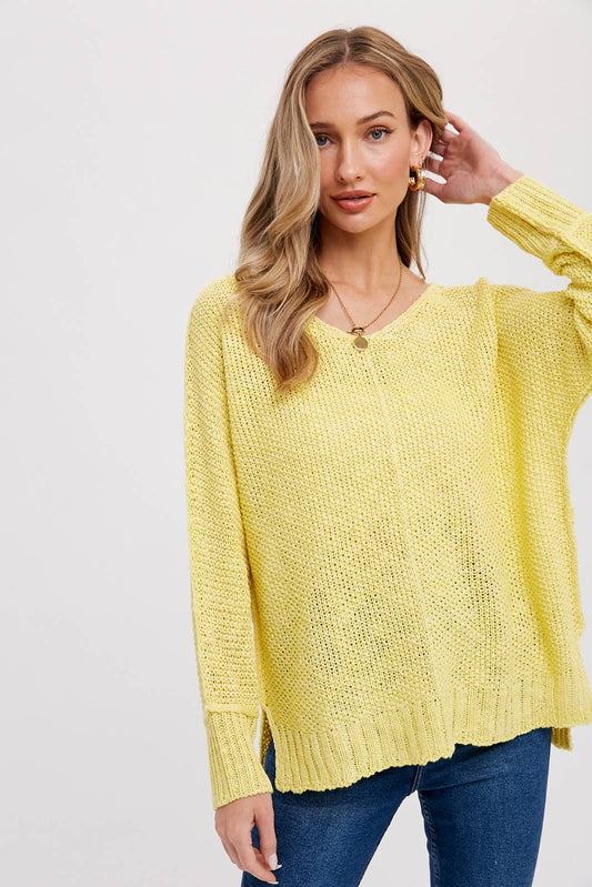 REVERSE SEAM LOOSE FIT SWEATER: CANARY