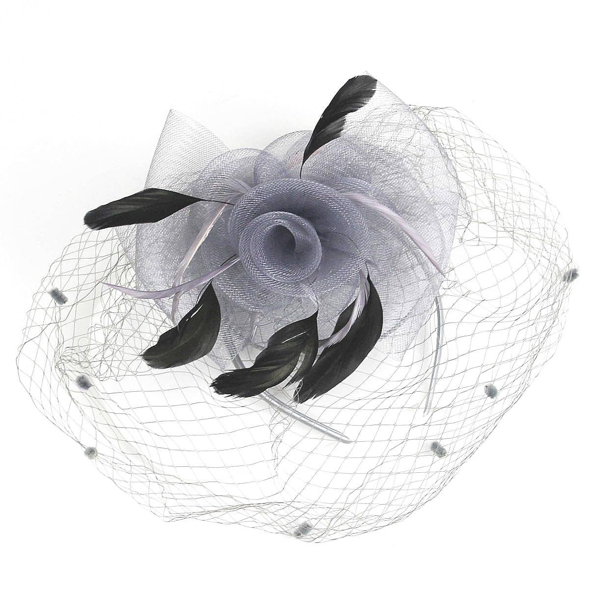 Flower Mesh Flapper Fascinator grey