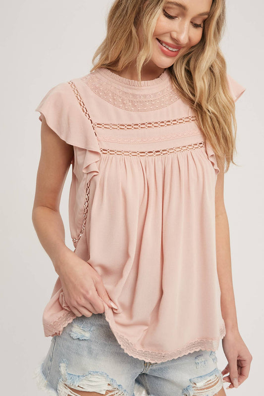 LACE TRIM BABYDOLL PEASANT TOP