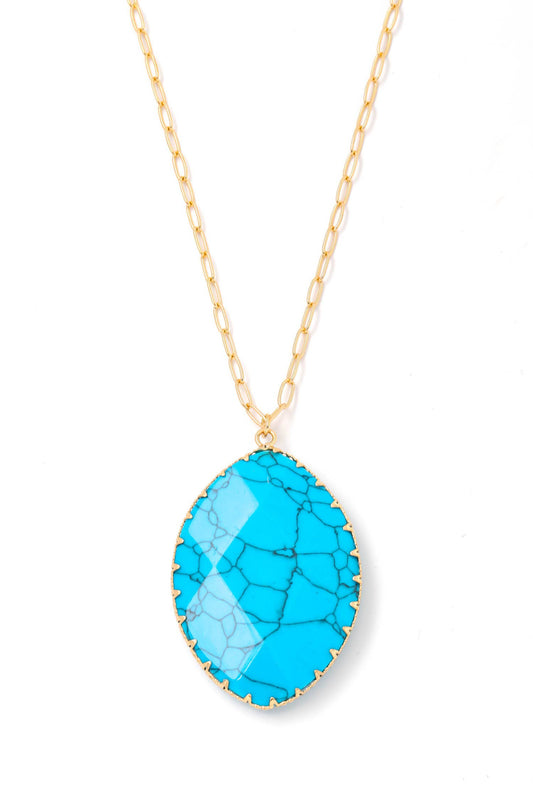 Faceted Oval Stone Pendant Necklace