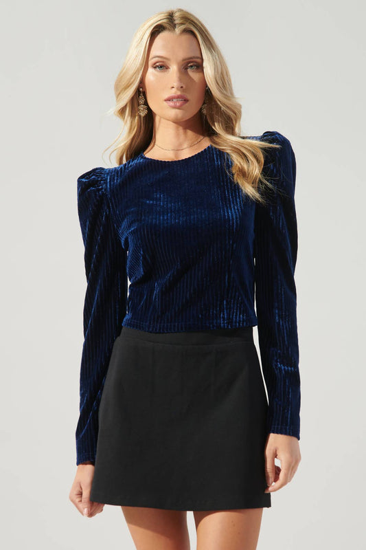 Tainted Love Velvet Ribbed Power Shoulder Top