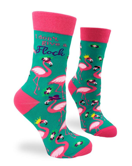 I Don't Give a Flock Women's Crew Socks Featuring Pink Flamingos