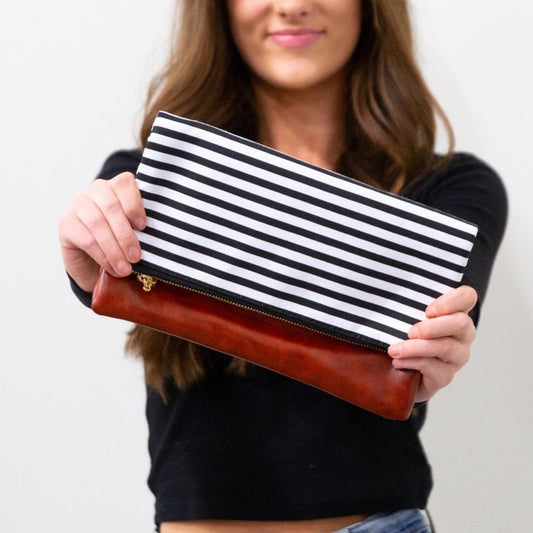 Fold Over Clutch - Classic Black & White stripe